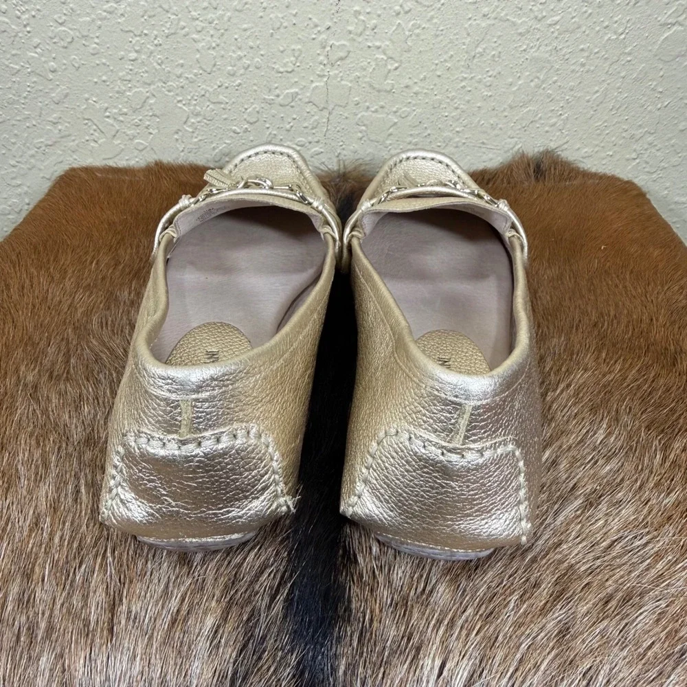 Antonio Melani Women 10M Loafers Gold Metallic‎ Leather Tassels Coastal Glam Moc